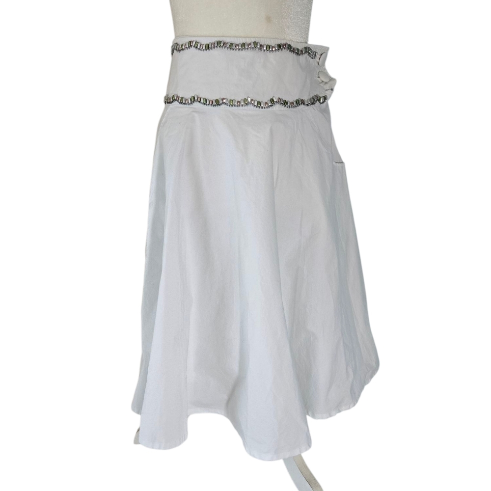 Haven Bleu Cotton Beaded Elegant White Skirt